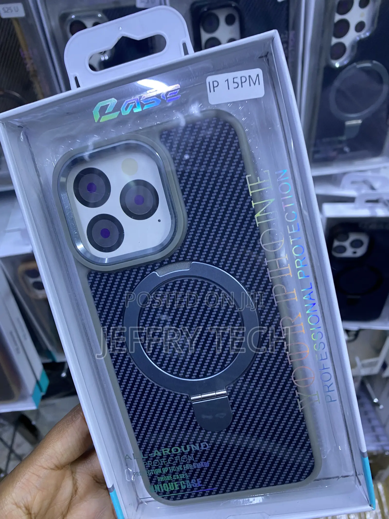 Rungos iPhone 15 Pm Carbon Fiber Ring Stand Magsafe Case