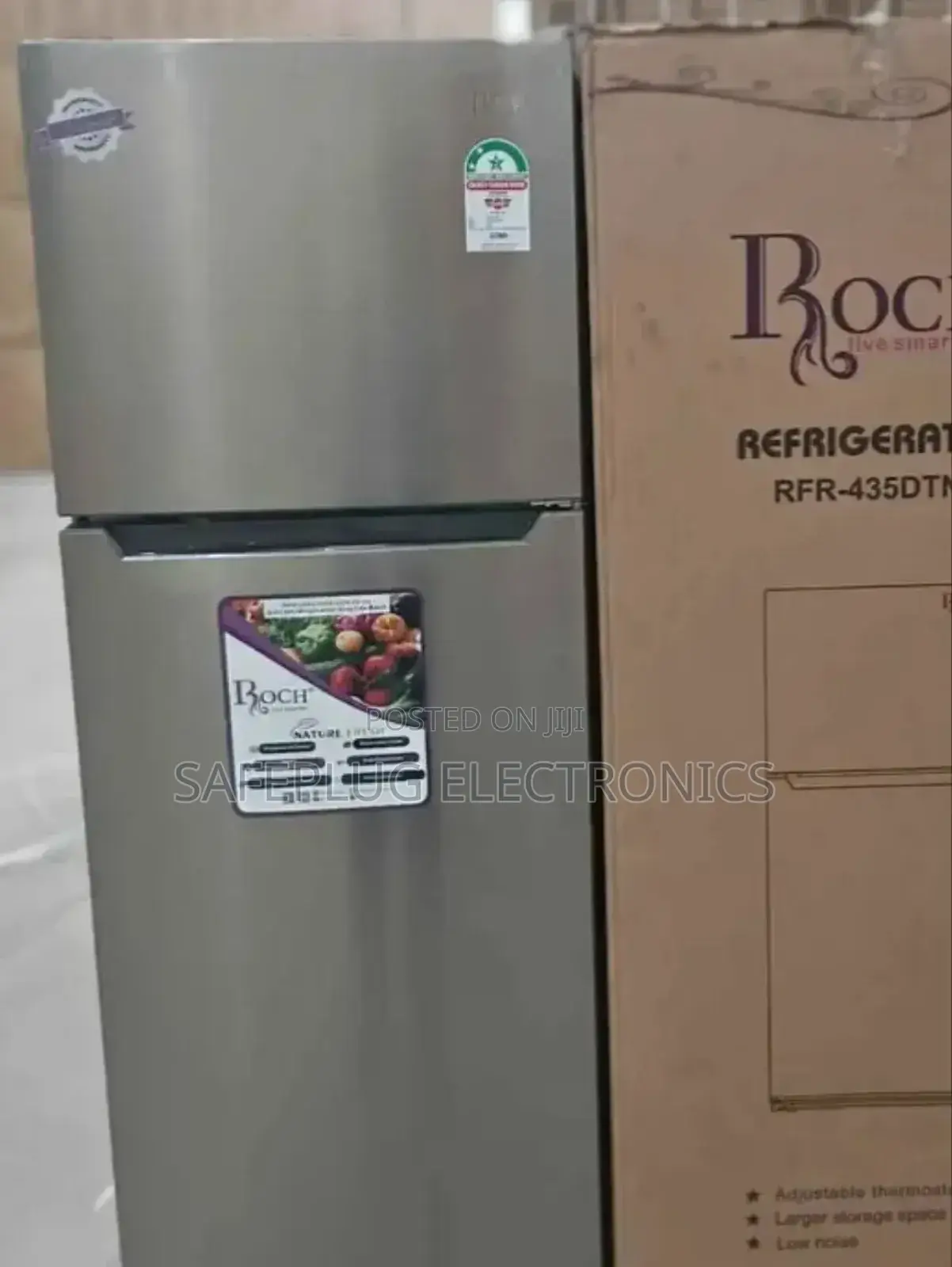 Refregirator Roch 348l, Double Door, Silver- New