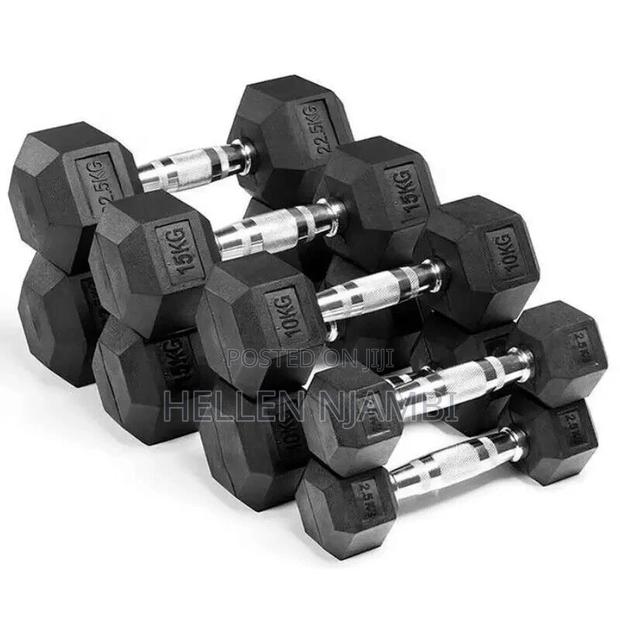 5kgs Hexagonal Rubber-coated Dumbbells - main view