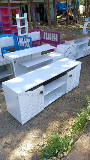 Modern White Tv Stand With Textured Doors
