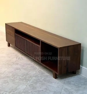 Solid Wood Slatted Tv Stand