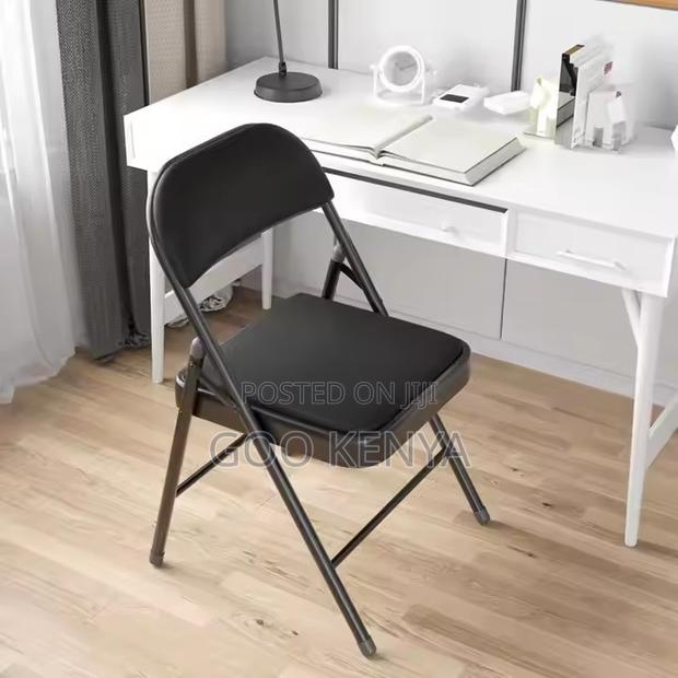 Office Chair ; Black Padded Metal Leather Folding Chair