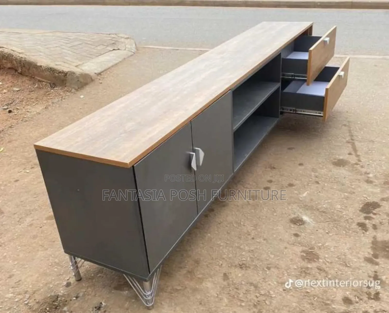 Sleek Grey Tv Stand With MDF Top