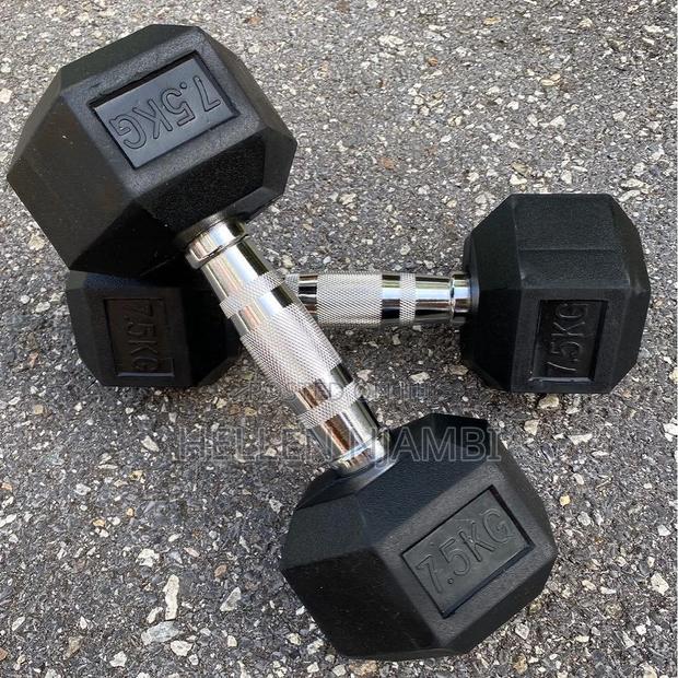 Hexagonal 7.5kgs Rubber Dumbbells - main view