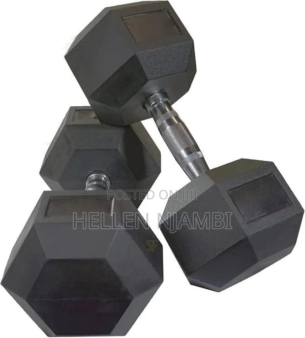 7.5kgs Hexagonal Rubber-coated Dumbbells - main view