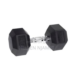 10kgs Hexagonal Rubber-coated Dumbbells - thumbnail 2