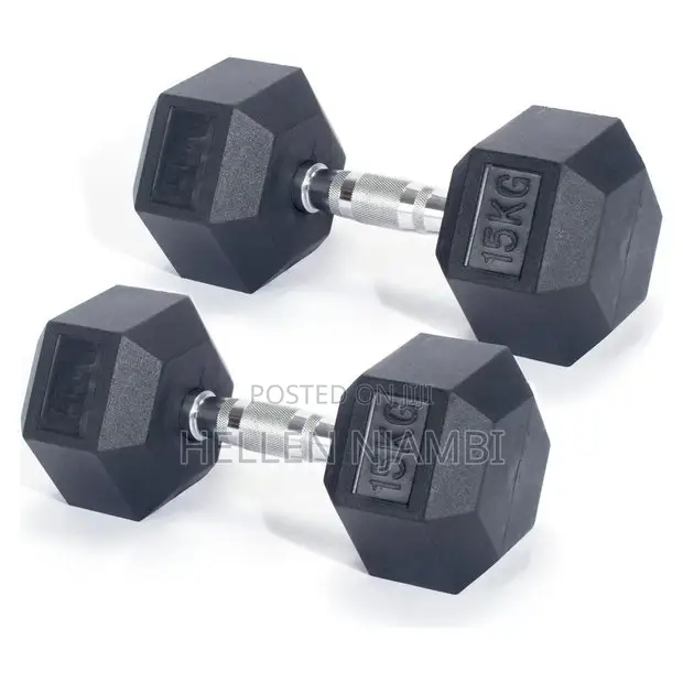 15kgs Hexagonal Rubber Dumbbells