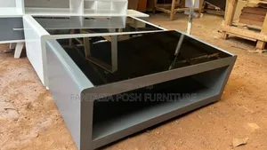 New Grey Coffee Table With Black Glass Top