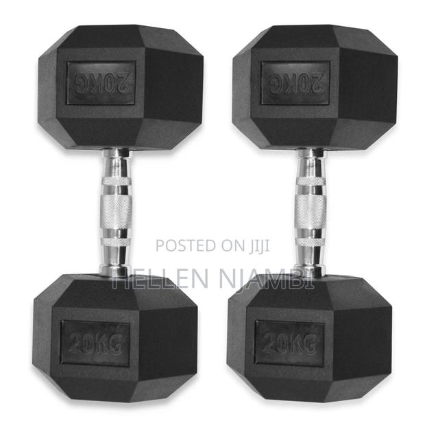 20kgs Rubber-Coated Hexagonal Dumbbells