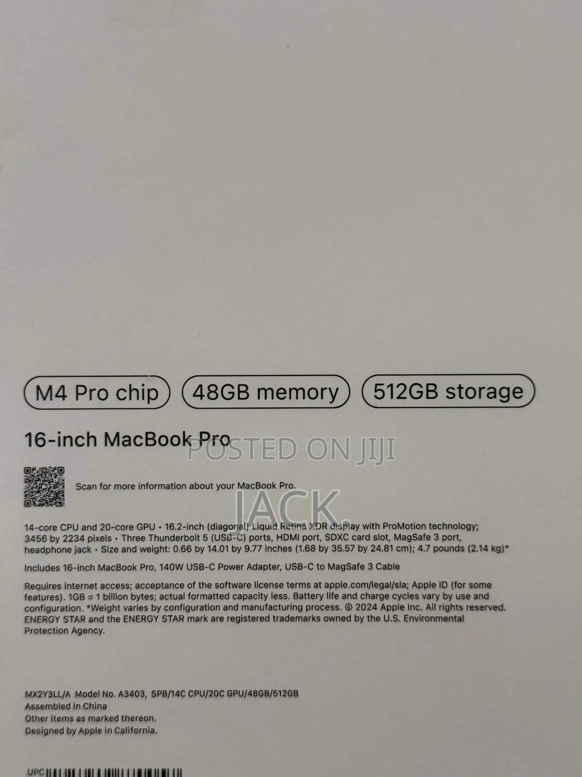 New Apple MacBook Pro 2024 M4 Pro 16-Inch 48GB Apple M4 SSD 512GB
