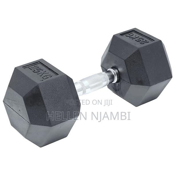 25kgs Hexagonal Rubber-Coated Dumbbells - main view