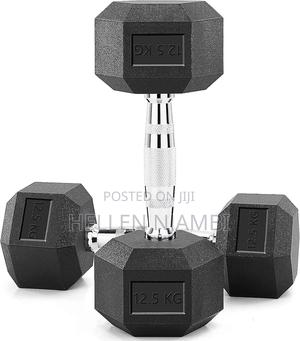 Hexagonal Rubber-Coated 12.5kgs Dumbbells - thumbnail 2