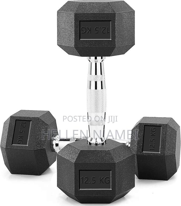 Hexagonal Rubber-Coated 12.5kgs Dumbbells - main view