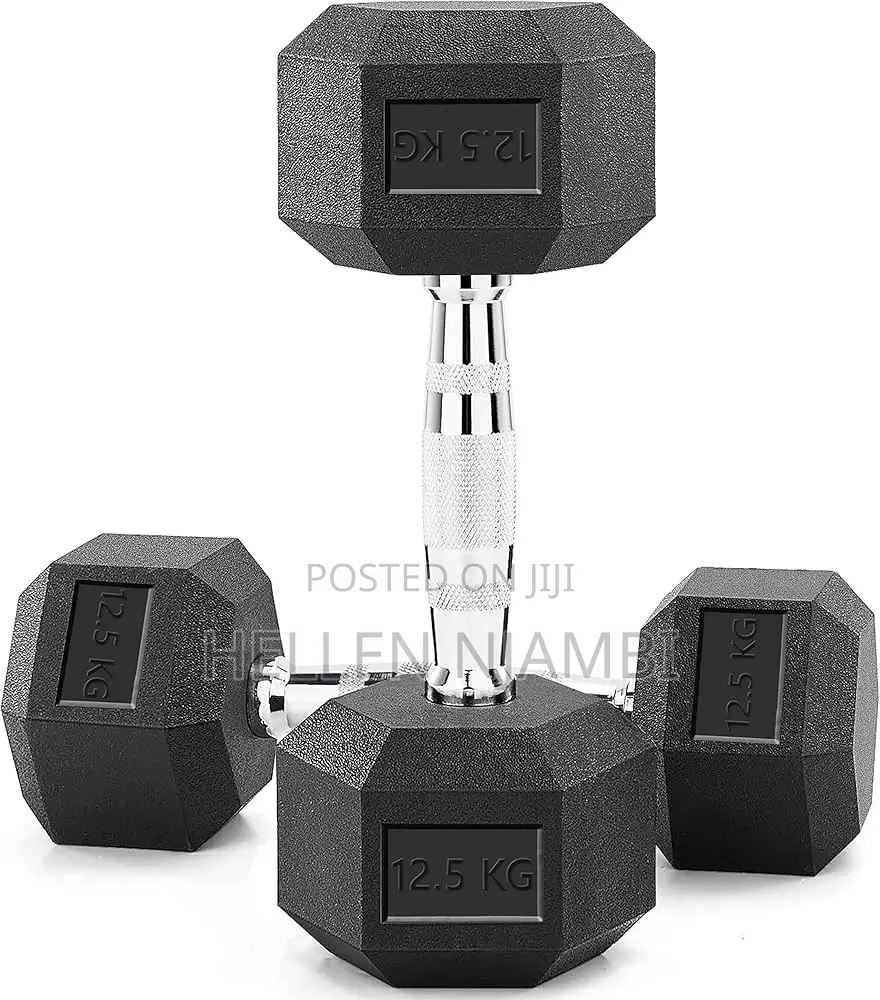 Hexagonal Rubber-Coated 12.5kgs Dumbbells