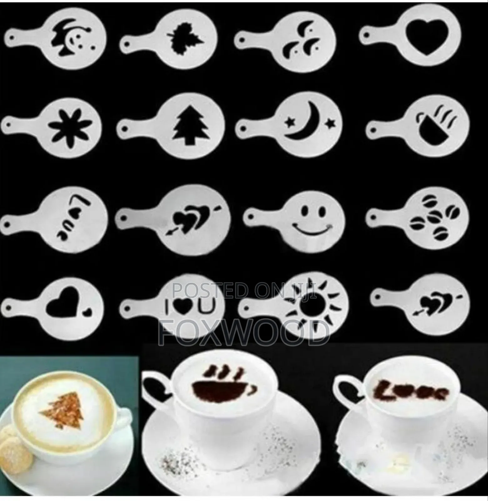 A Set of 16 Coffee Stencils Designed for Creating Latte Art