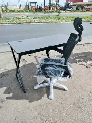 Metallic Office Table With Headrest Chairs