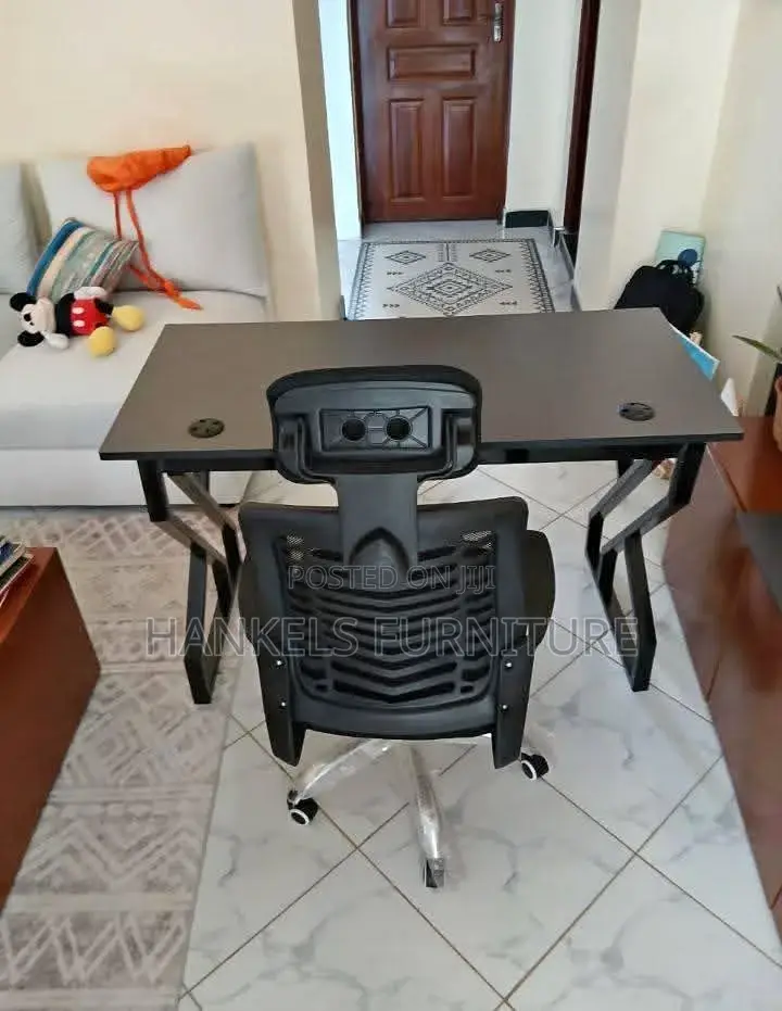 Headrest Chair and Metallic Desk