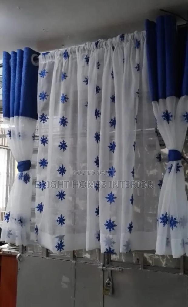 Sheers Matching White Sheer With Blue Flowers