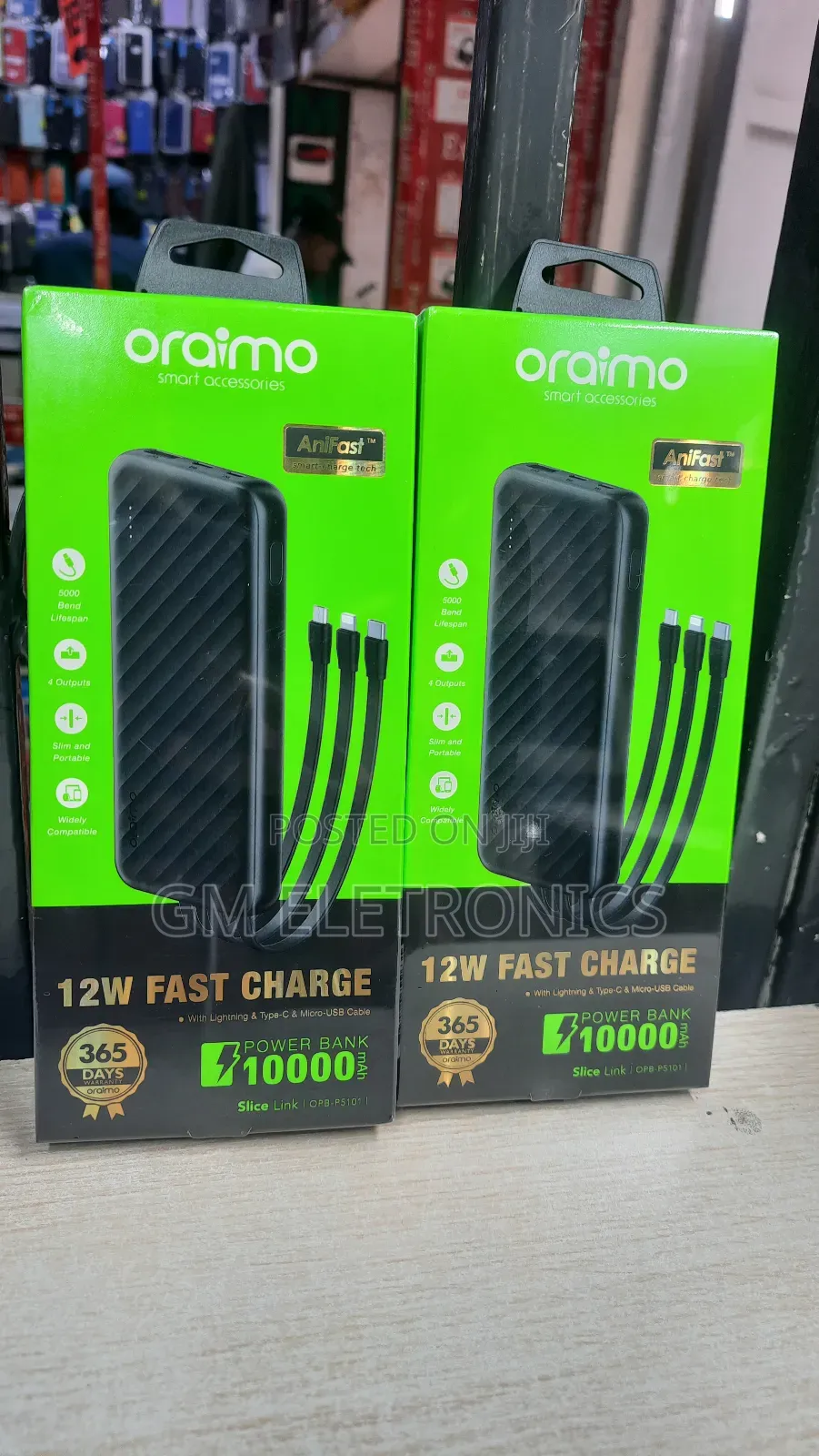 10000mah 12w Slim and Portable Power Bank-3 Attached Cables.