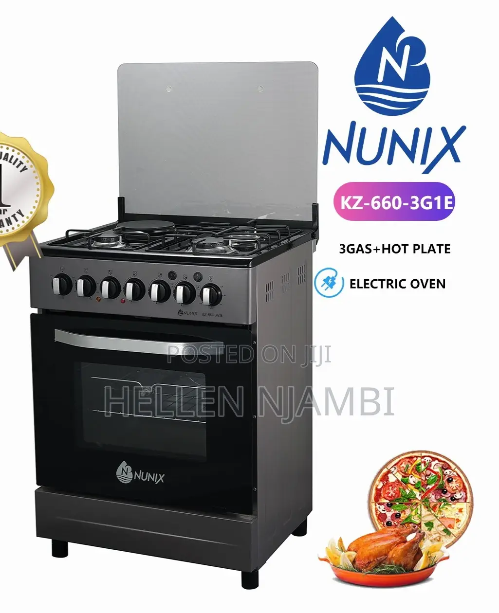 Nunix 4 Gas Burner 50×55cm Standing Cooker With Gas Oven