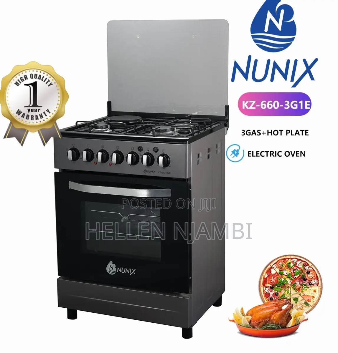 Nunix 3g+1e 60 By 60cm Standing Cooker With Gas Oven