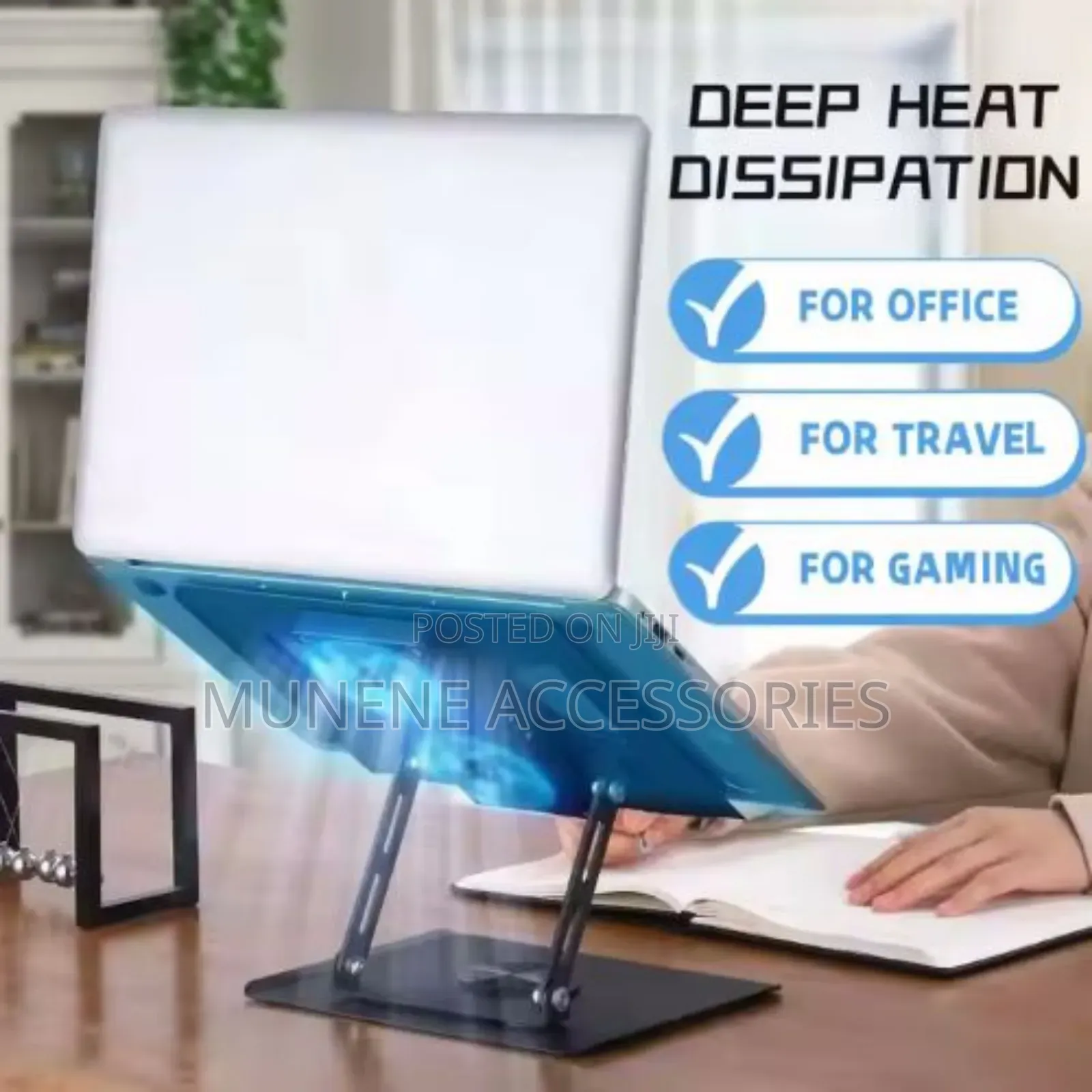 Aluminum Laptop Stand 360° Rotating Base Dual Cooling Fans