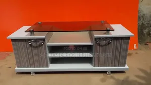 Modern Tv Stand With Glass Top and Dual Cabinets