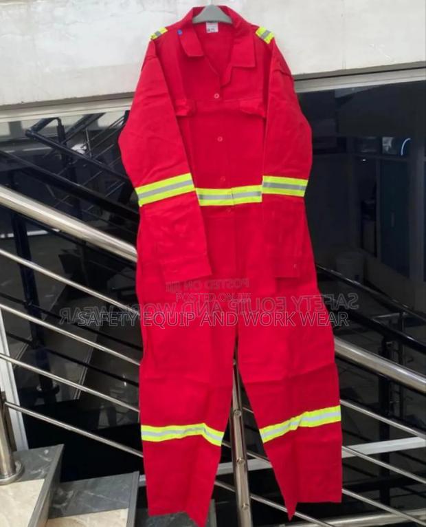 Red Reflective Overalls With Reflective Stripes