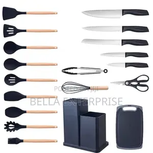 19pcs Cutlery Set With Silicon Spoon Set and Chopping Board