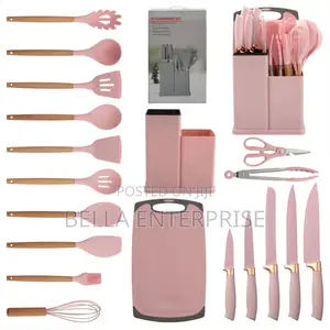 19pcs Cutlery Set With Silicon Spoon Set and Chopping Board