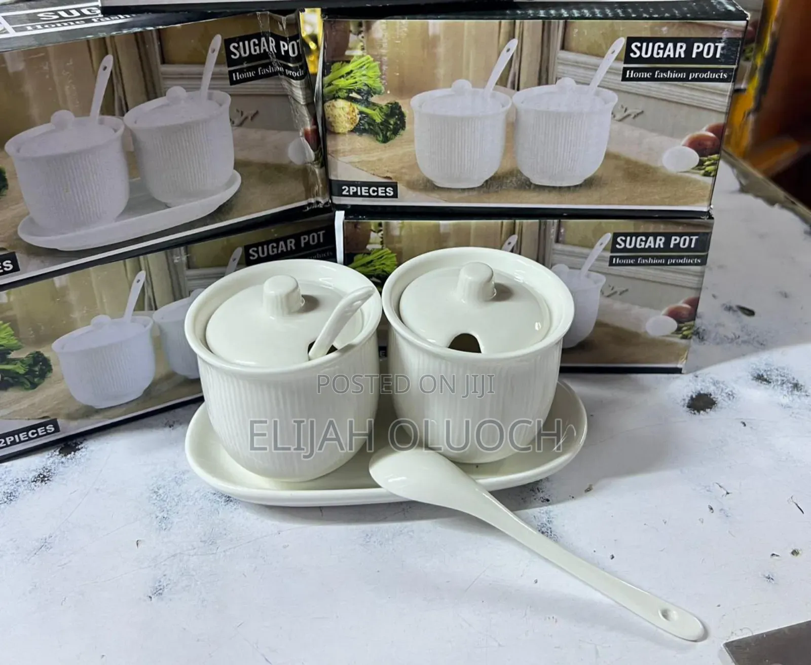 Twin Sugar Dishes-Ceramic) Tray and 2 Spoon 220 Ml Each