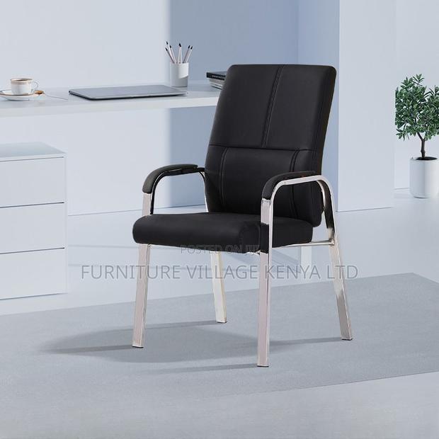 Office Chair: Leather Black Fixed Padded Arms Office Chair