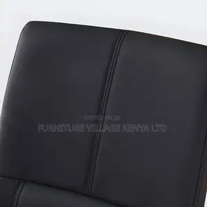 Office Chair: Leather Black Fixed Padded Arms Office Chair