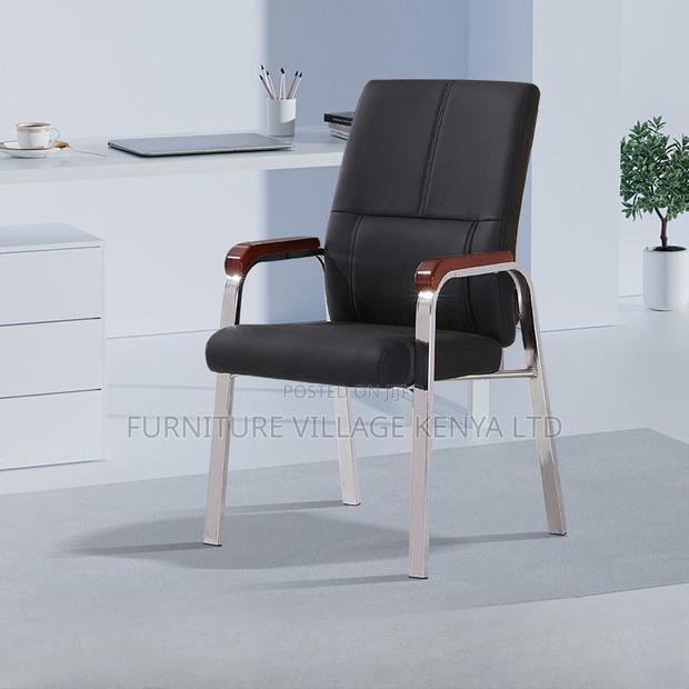 Office Chair: Leather Black Fixed Padded Arms Office Chair - thumbnail 5