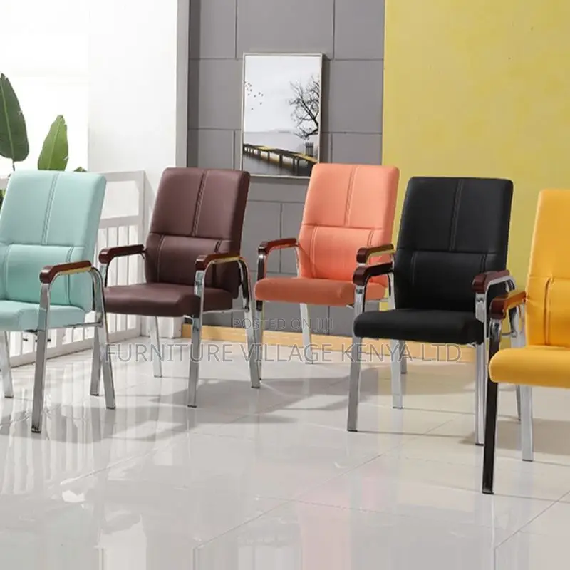 Office Chair: Leather Black Fixed Padded Arms Office Chair