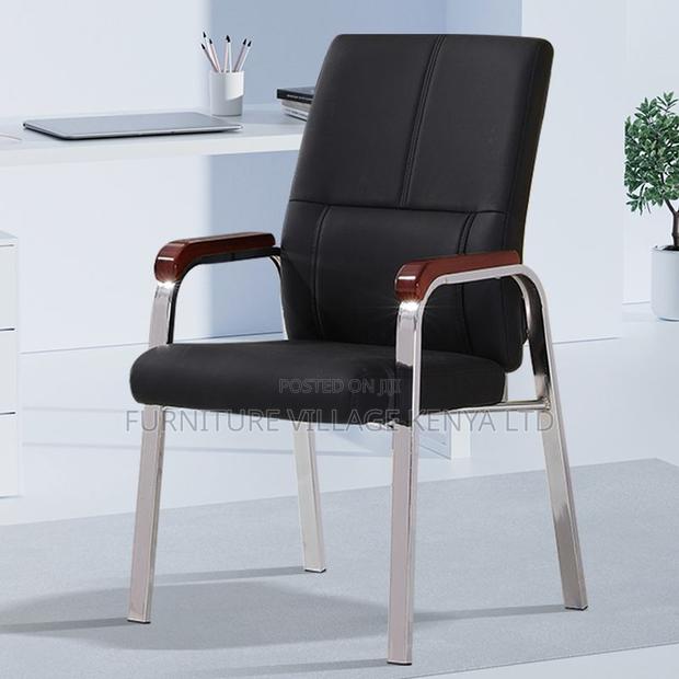 Office Chair: Leather Black Fixed Padded Arms Office Chair - thumbnail 8