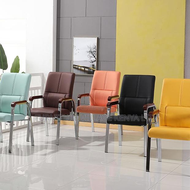 Office Chair: Leather Black Fixed Padded Arms Office Chair - thumbnail 7