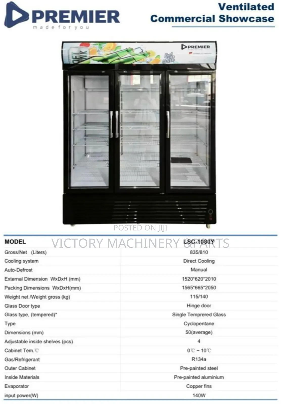 Premier Showcase Chiller Machine 1080l