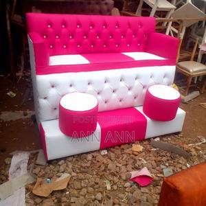 3 Seater Pedicure Seat With Arm White and Pink
