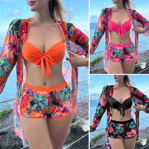 3-Piece Tropical Beachwear Set – Bikini, Shorts Kimono - main view