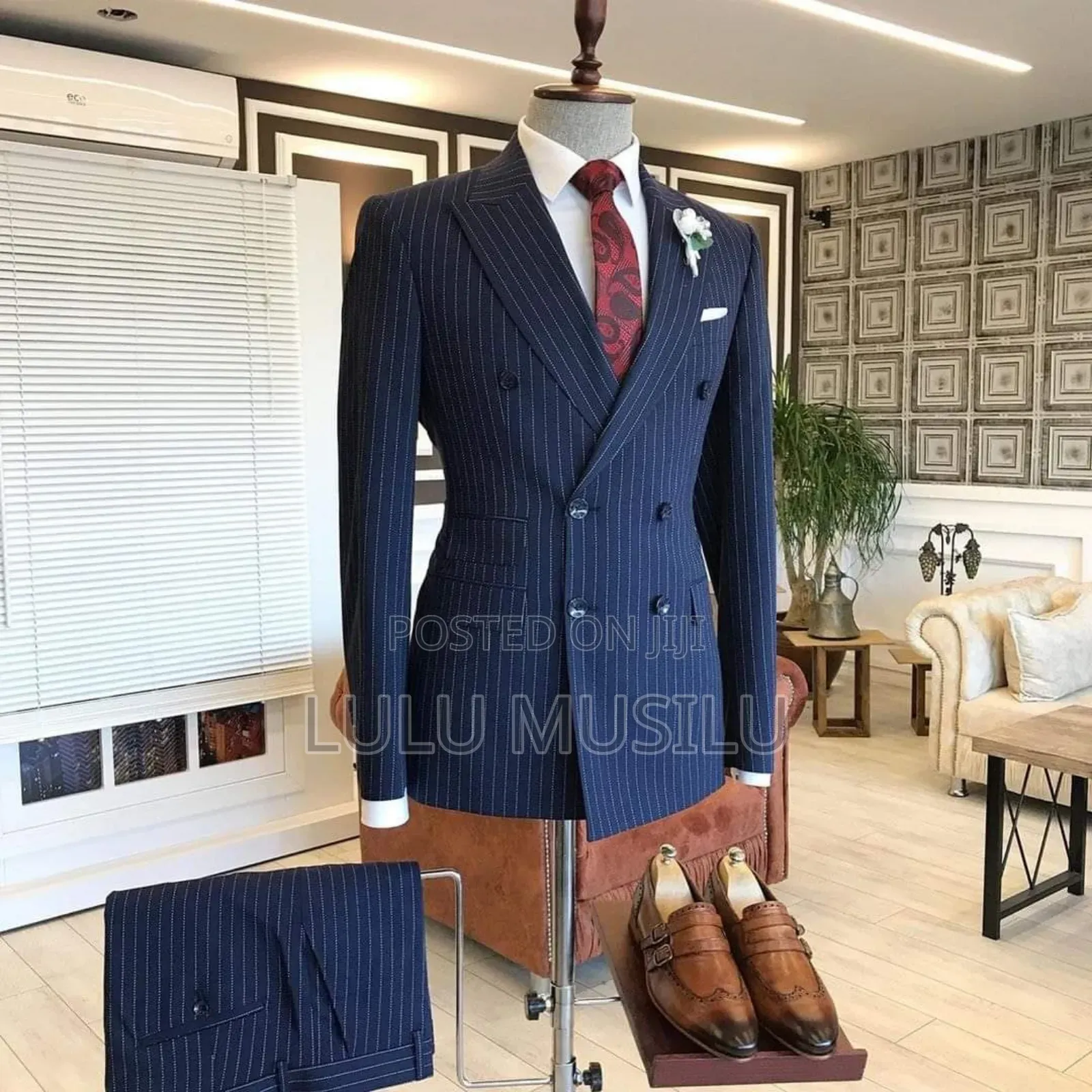 Navy Blue Classic Double-Breast Stripped Official Suit