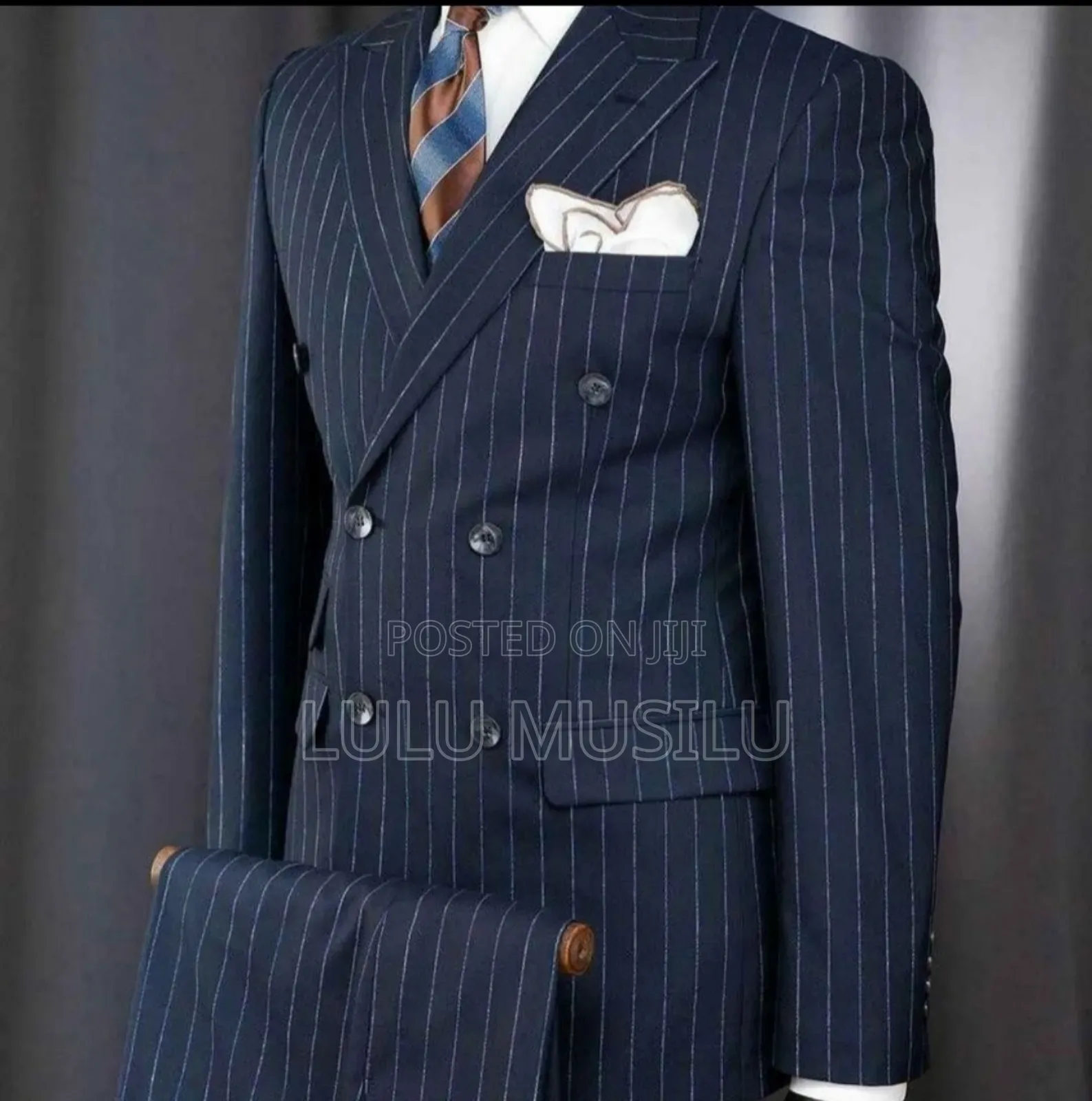 Navy Blue Classic Double-Breast Stripped Official Suit