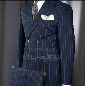 Navy Blue Classic Double-Breast Stripped Official Suit