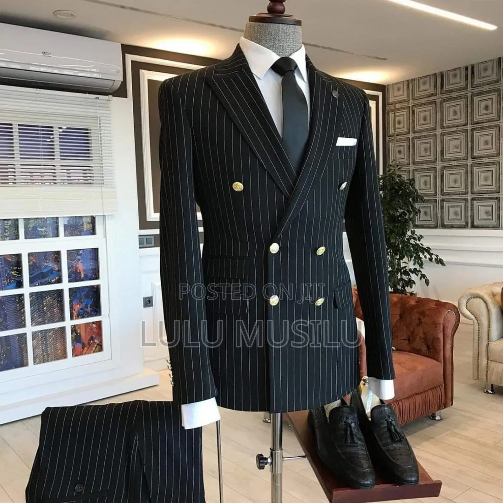 Black Stripped Double-Breast Official Suit