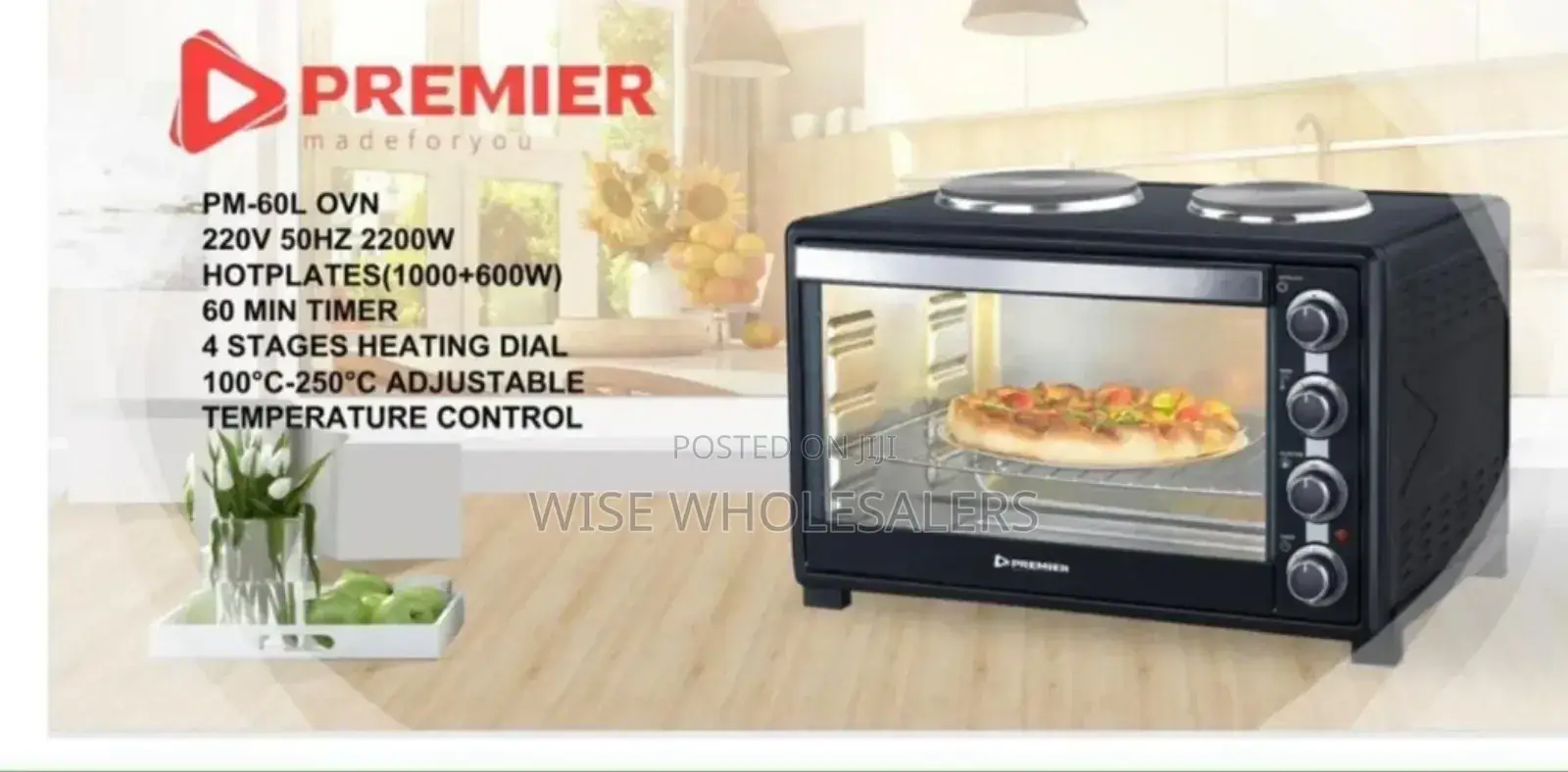 Premier 60l Electric Oven With 2 Hotplates Pm-60l Ovn