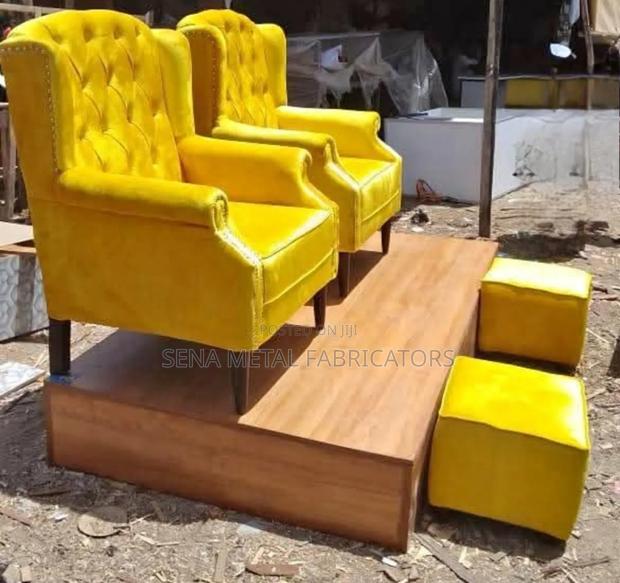 Mustard King-Size Chairs With Poufs - main view