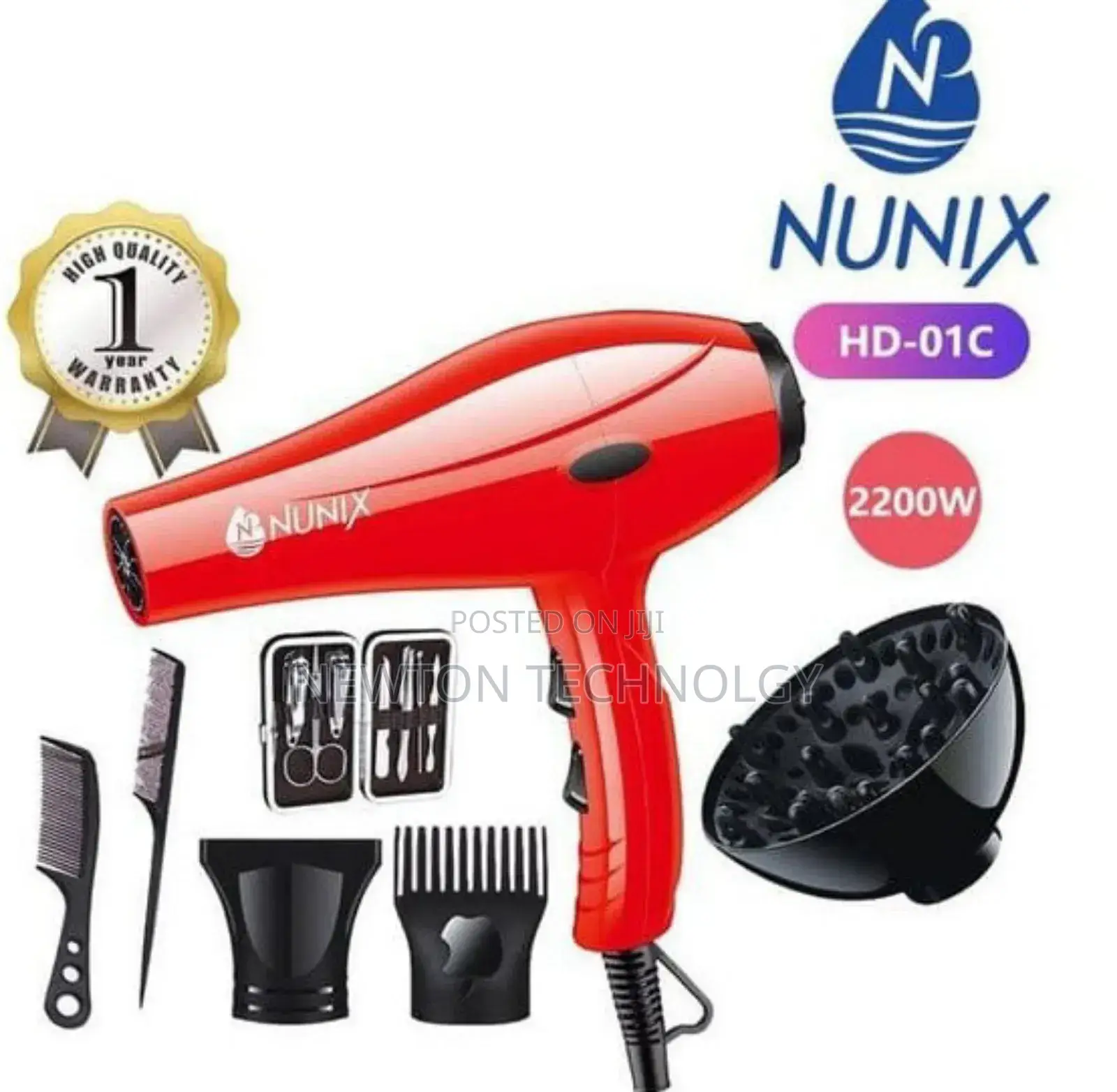 Nunix Hd-01c Blow Dry Hair Dryer With Accessories