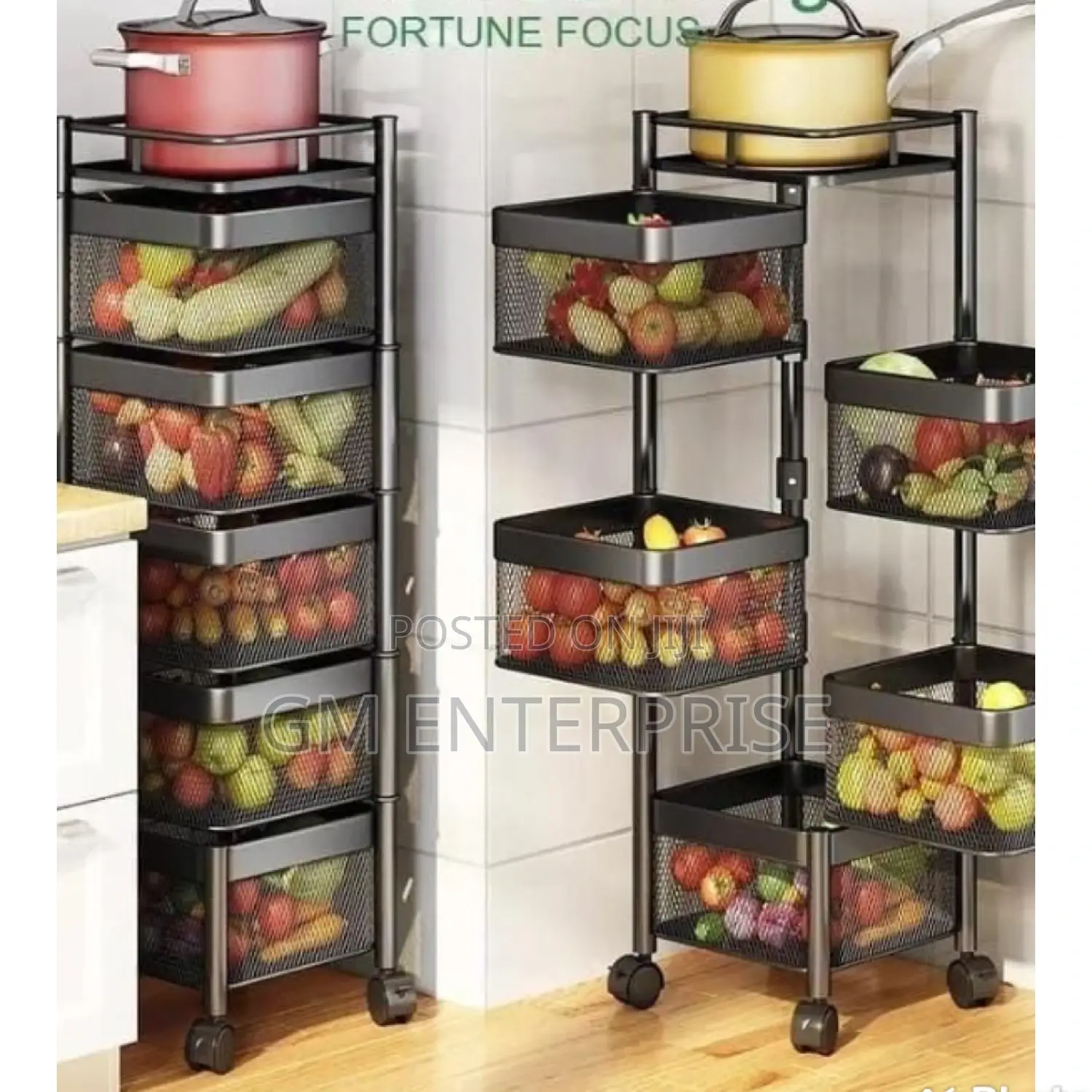 Square Fruit Rack With Wheels- 5 Tier