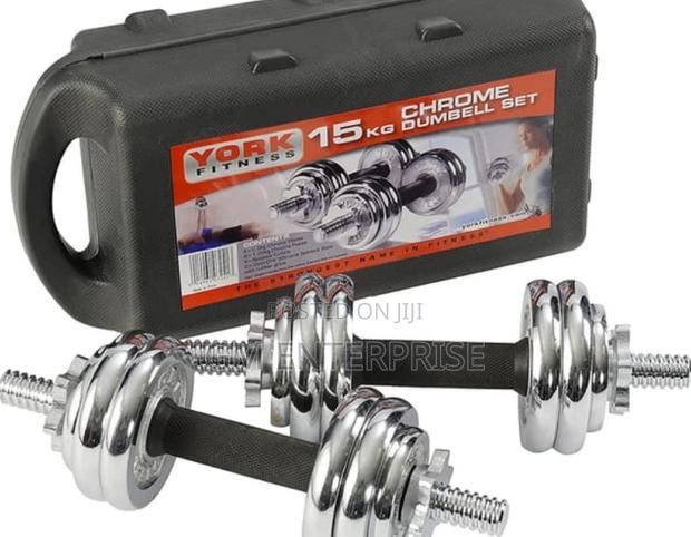 York Fitness 15kg Chrome Dumbbell Set and Case