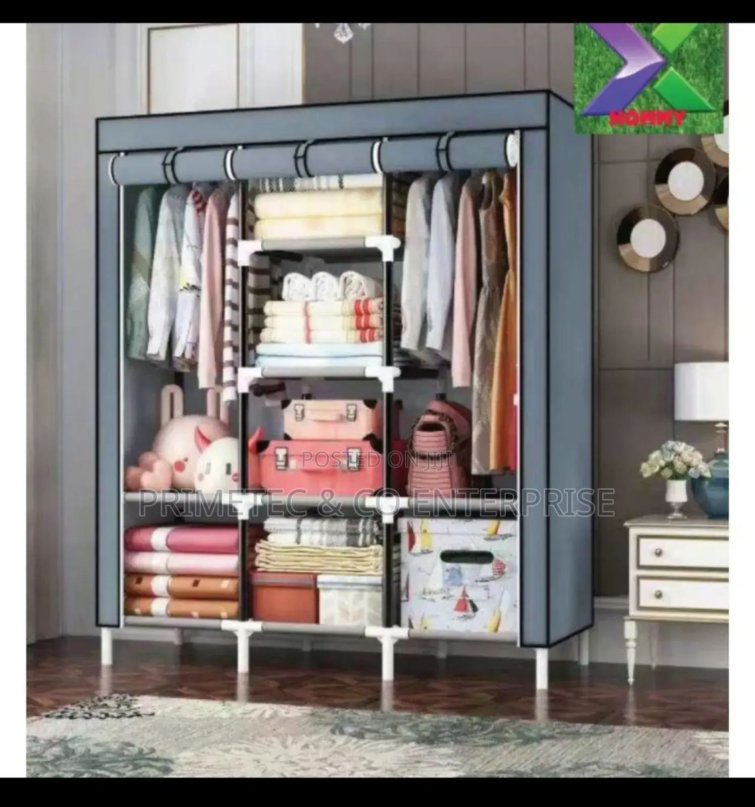 3 Columns Portable Wooden Wardrobe